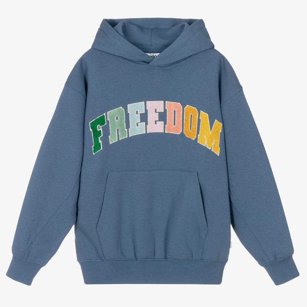 Molo - Sweat à capuche coton bleu Freedom | Childrensalon