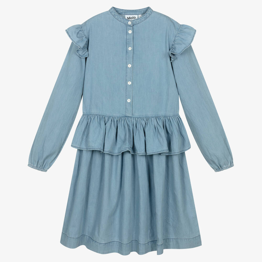 Molo - فستان تينز بناتي قطن عضوي شامبري لون أزرق | Childrensalon