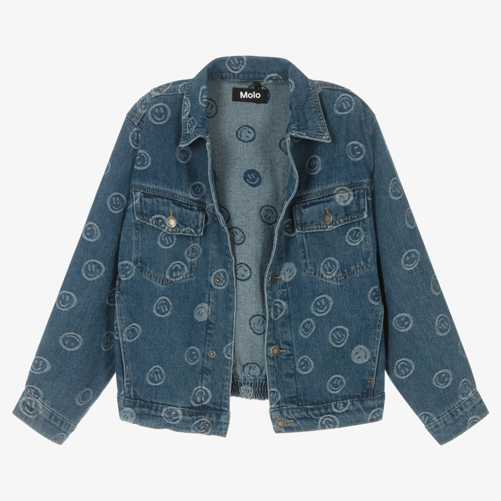 Molo-Teen Blue Smiling Face Denim Jacket | Childrensalon Outlet