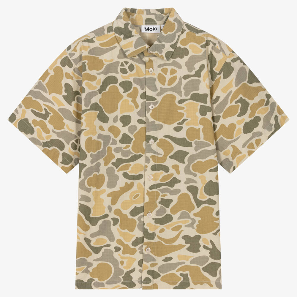 Molo - Teen Boys Beige Camouflage Cotton Shirt | Childrensalon