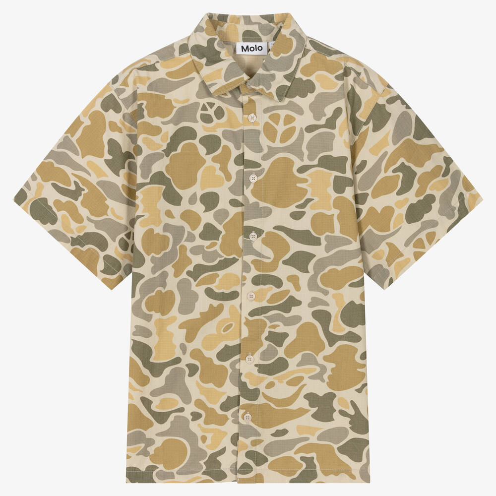 Molo-Teen Boys Beige Camouflage Cotton Shirt | Childrensalon Outlet