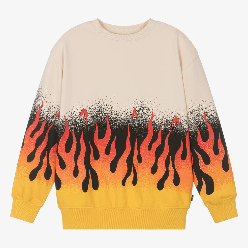 Teen Boys Beige Cotton Flame Sweatshirt