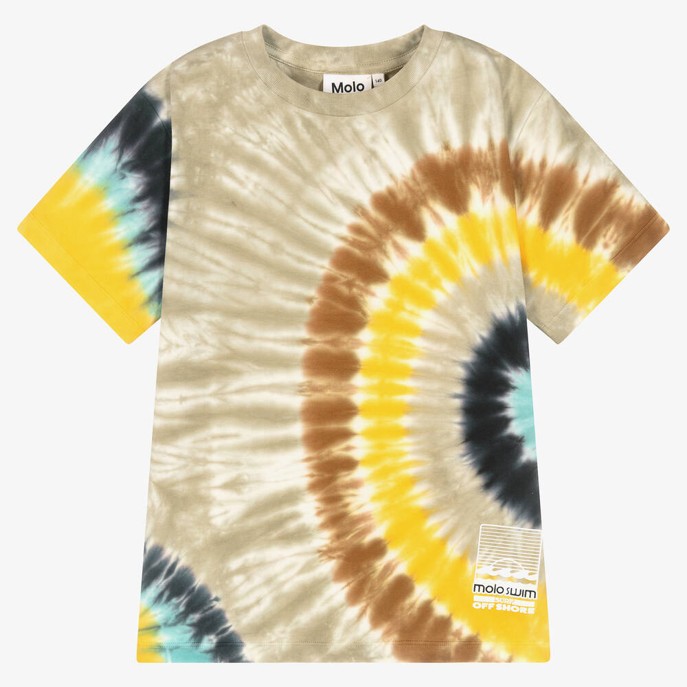 Molo - Teen Boys Beige Cotton Tie-Dye T-Shirt | Childrensalon