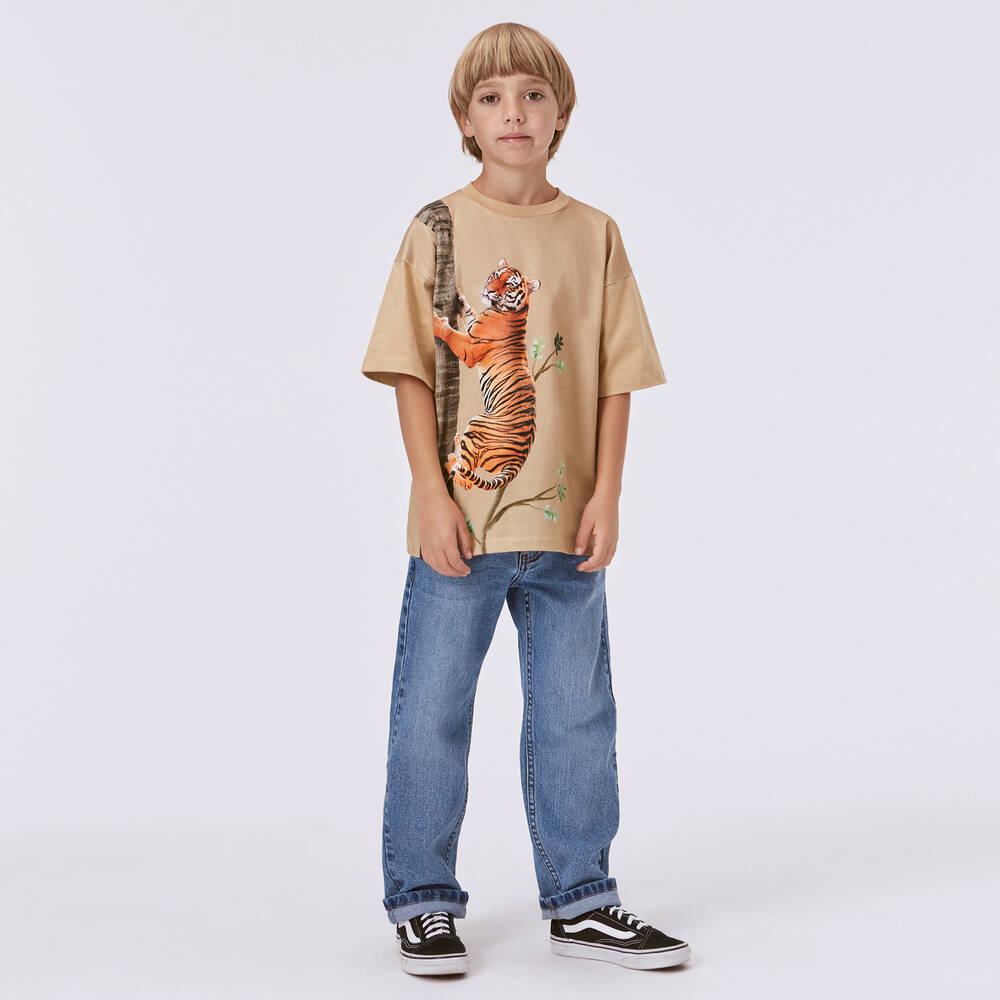 Molo-Teen Boys Beige Cotton Tiger Print T-Shirt | Childrensalon Outlet
