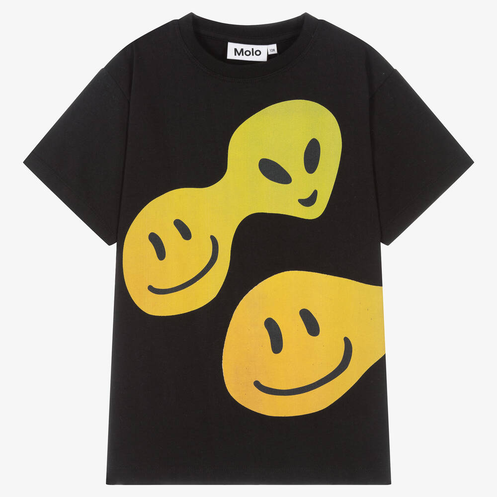 Molo - Teen Boys Black Cotton Smile T-Shirt | Childrensalon