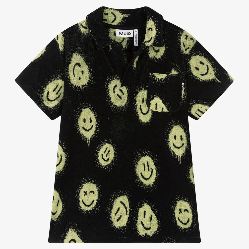 Molo - Teen Boys Black Cotton Terry Polo Shirt | Childrensalon