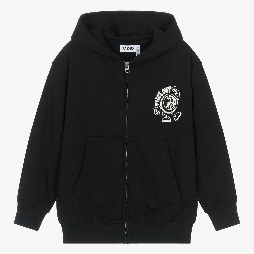 Molo Teen Boys Black Cotton Zip Up Hoodie Childrensalon Outlet