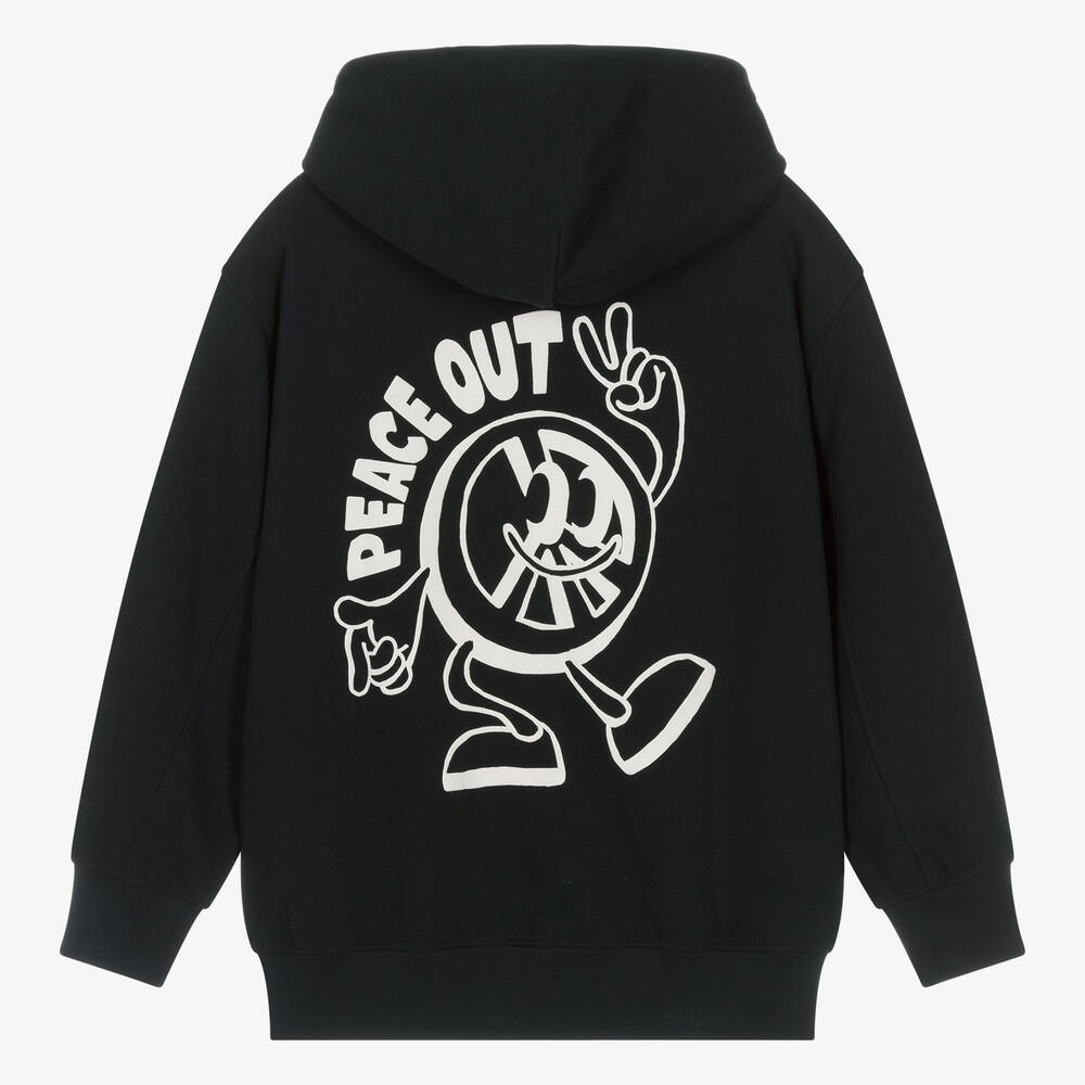 Molo Teen Boys Black Cotton Zip Up Hoodie Childrensalon Outlet