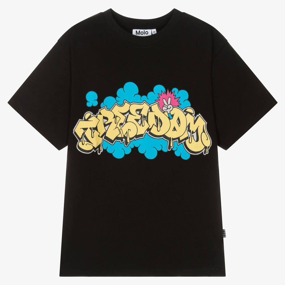 Molo - Teen Boys Black Graffiti Freedom T-Shirt | Childrensalon