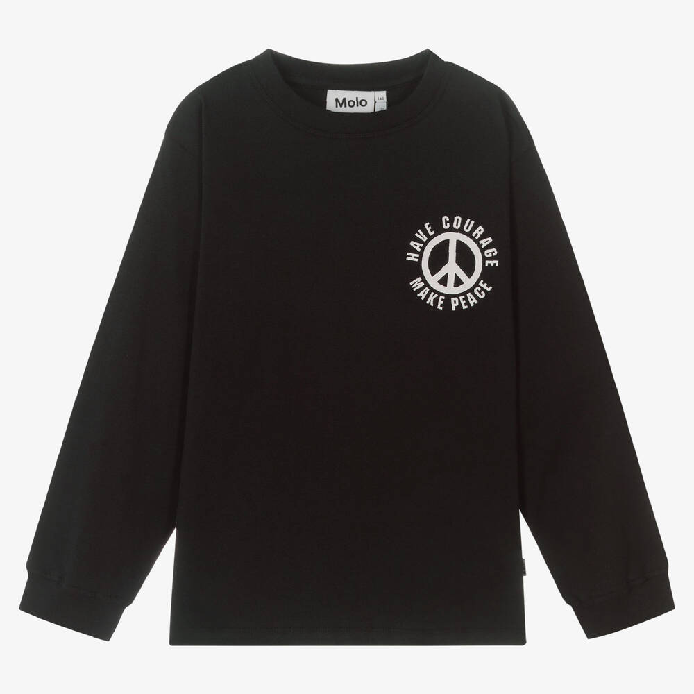 Molo - Teen Boys Black Organic Cotton Peace & Courage Top | Childrensalon