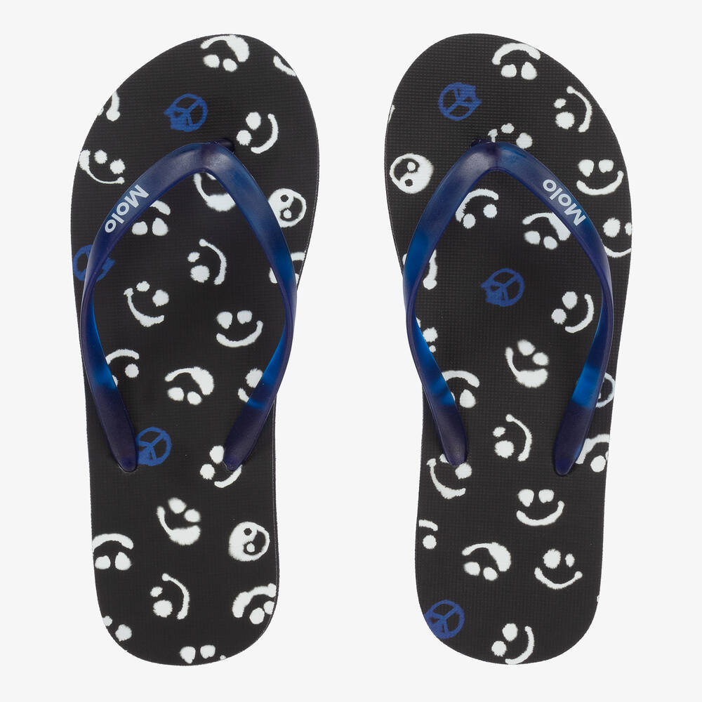 Molo-Teen Boys Black Smiling Face Flip Flops | Childrensalon Outlet