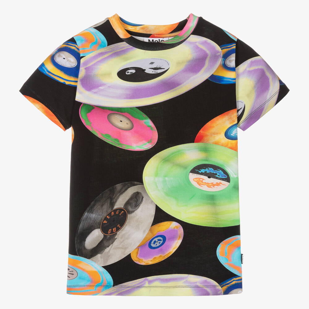Molo-Teen Boys Black Vinyl Records T-Shirt | Childrensalon Outlet
