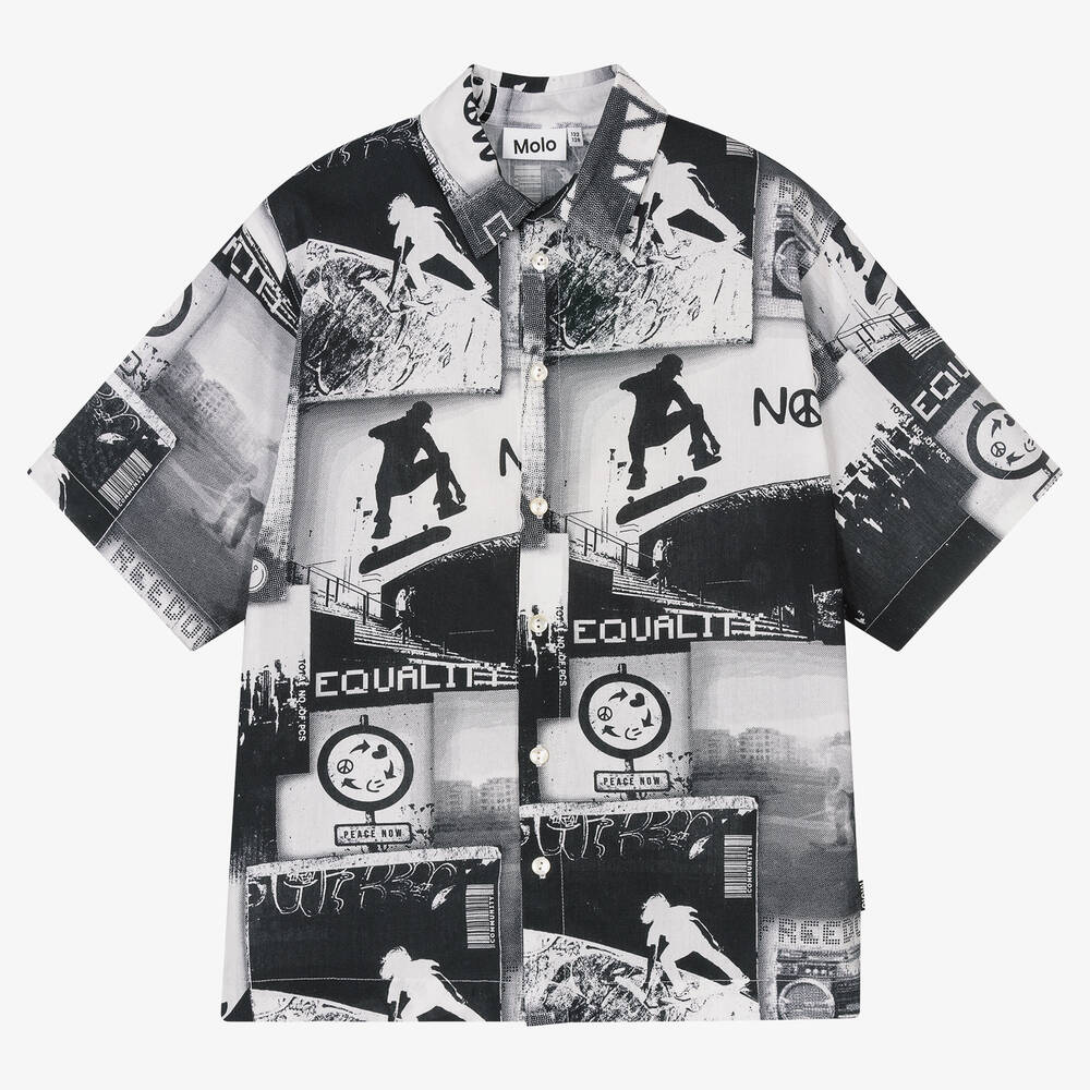 Molo - Teen Boys Black & White Organic Cotton Shirt | Childrensalon