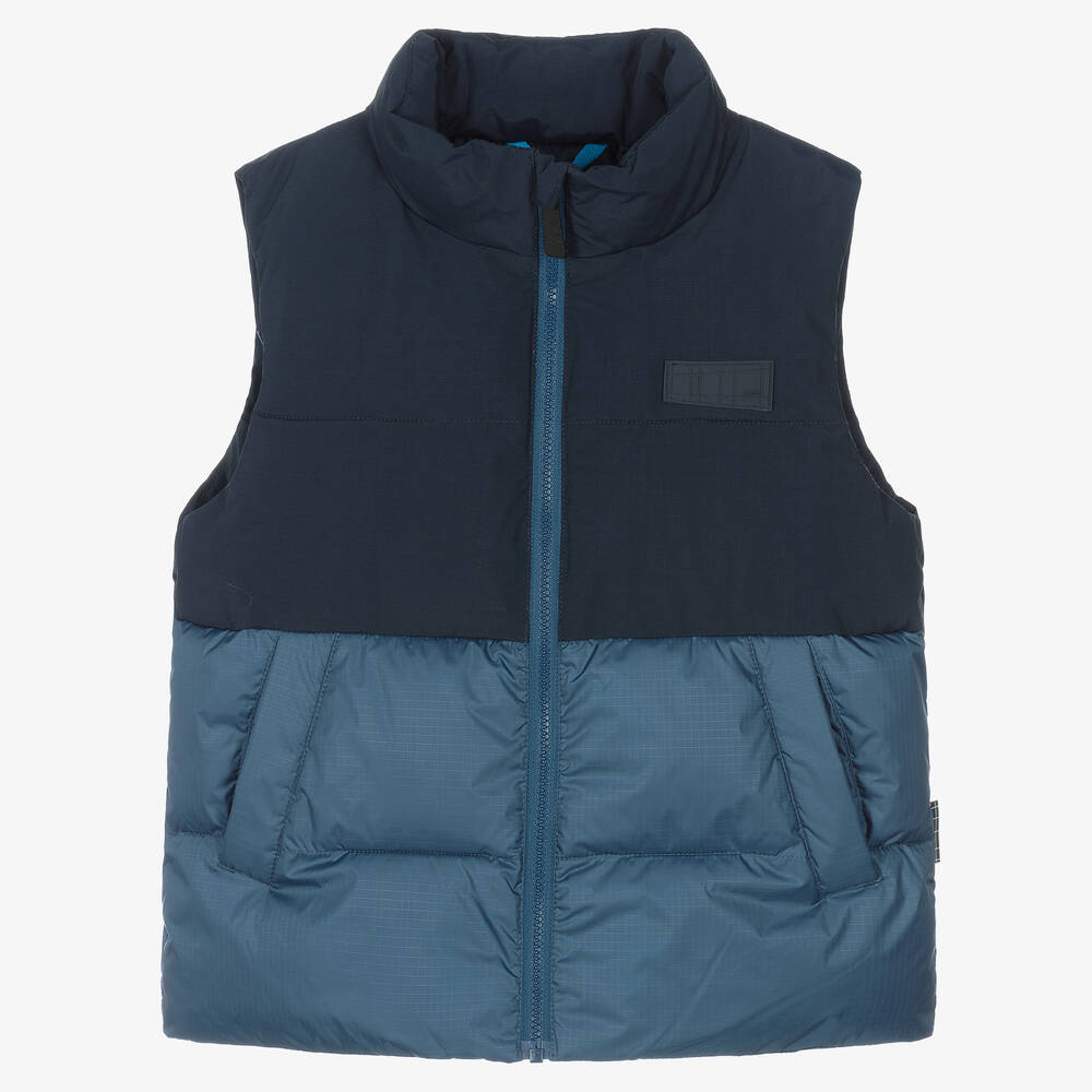 Molo - Teen Boys Blue Colourblock Puffer Gilet | Childrensalon