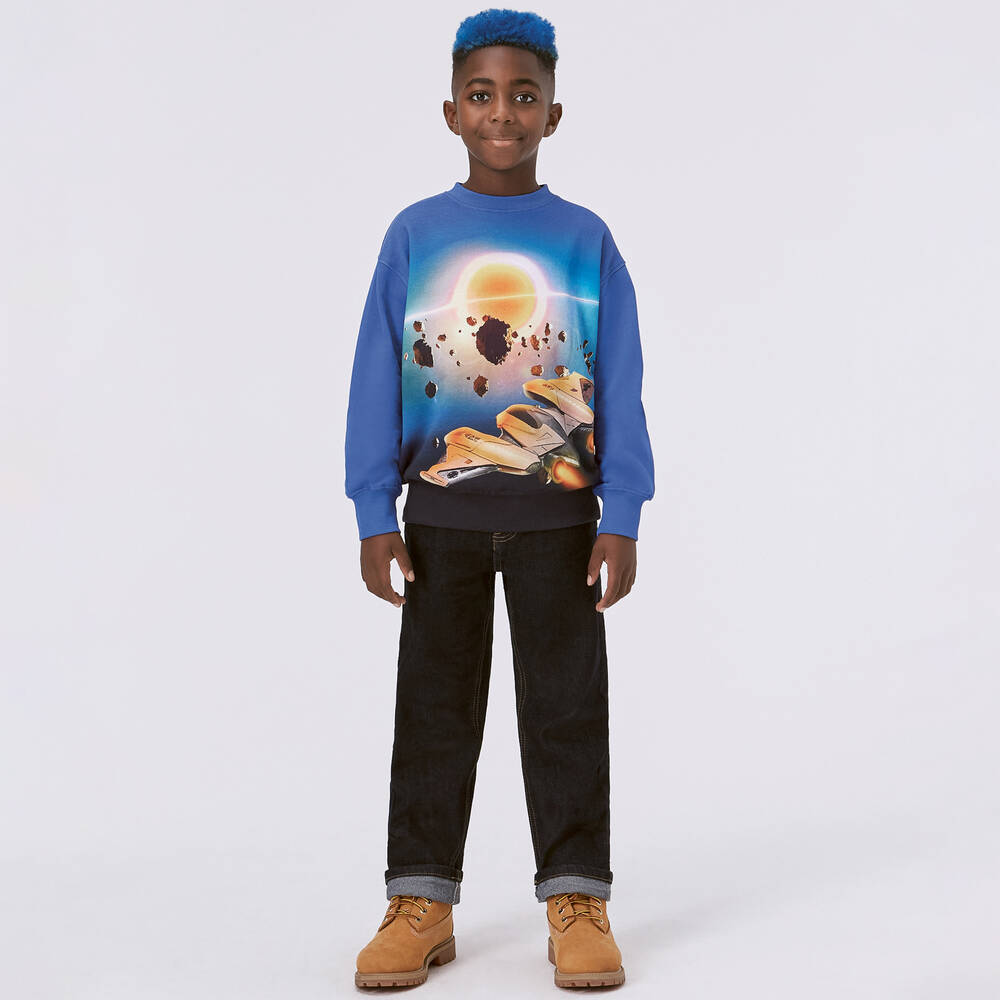 Molo-Teen Boys Blue Cotton Space Sweatshirt | Childrensalon Outlet