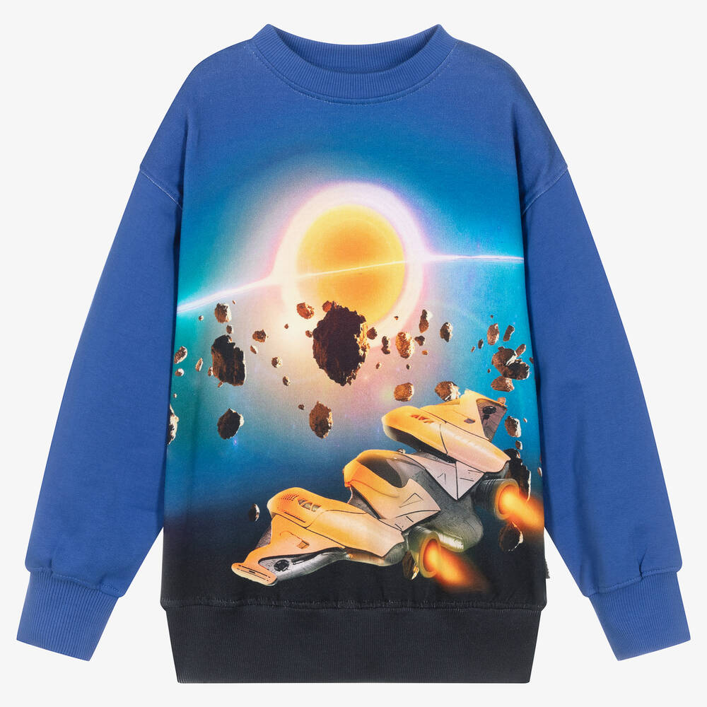 Molo - Teen Boys Blue Cotton Space Sweatshirt | Childrensalon