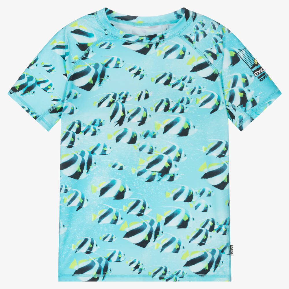 Molo - Teen Boys Blue Fish Swim Top (UPF 50+) | Childrensalon