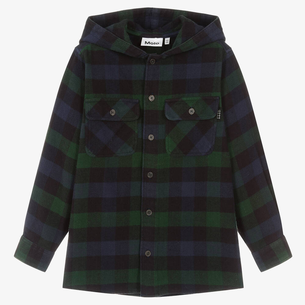 Molo - Teen Boys Blue & Green Check Overshirt | Childrensalon