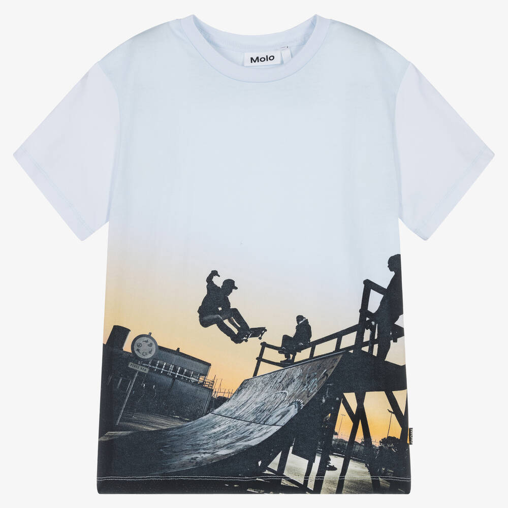 Molo - Teen Boys Blue Organic Cotton T-Shirt  | Childrensalon