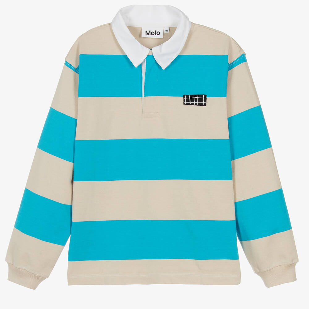 Molo-Teen Boys Blue Striped Cotton Rugby Shirt | Childrensalon Outlet