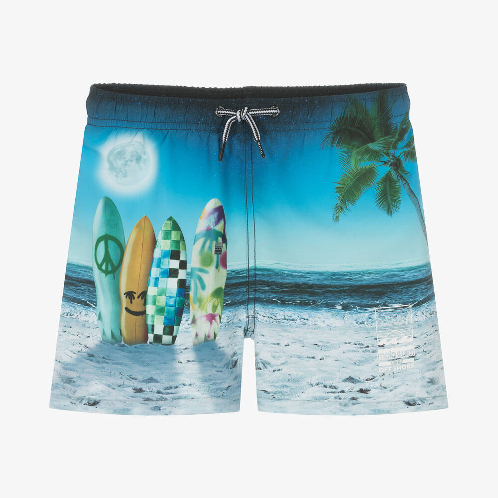 Molo-Teen Boys Blue Surf Print Swim Shorts (UPF50+) | Childrensalon Outlet