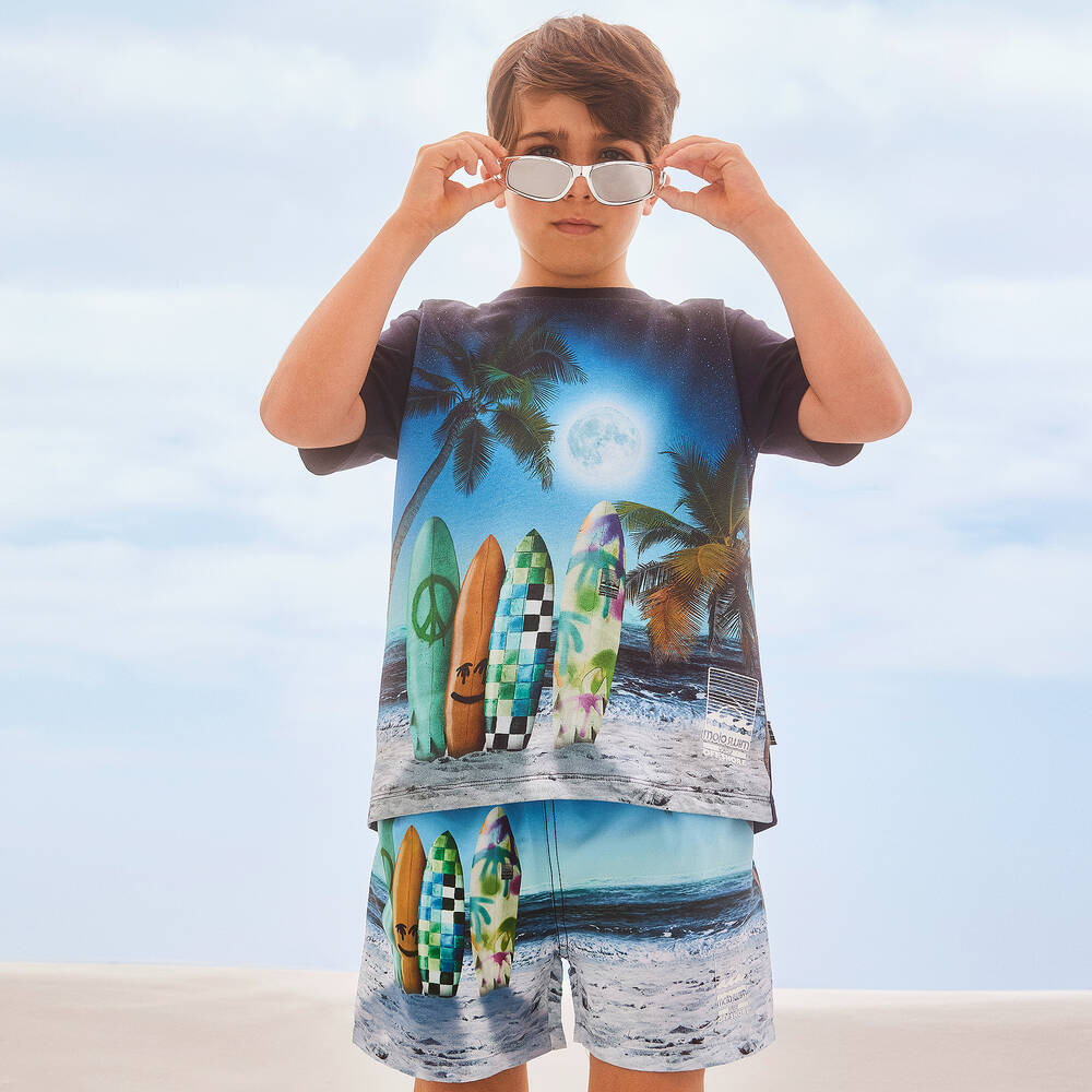 Molo-Teen Boys Blue Surf Print Swim Shorts (UPF50+) | Childrensalon Outlet