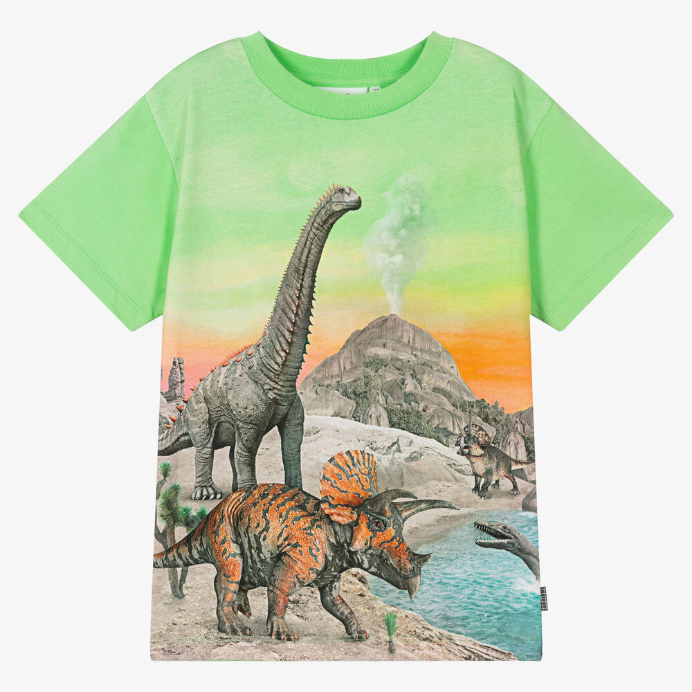 Molo - T-shirt vert en coton dinosaures | Childrensalon