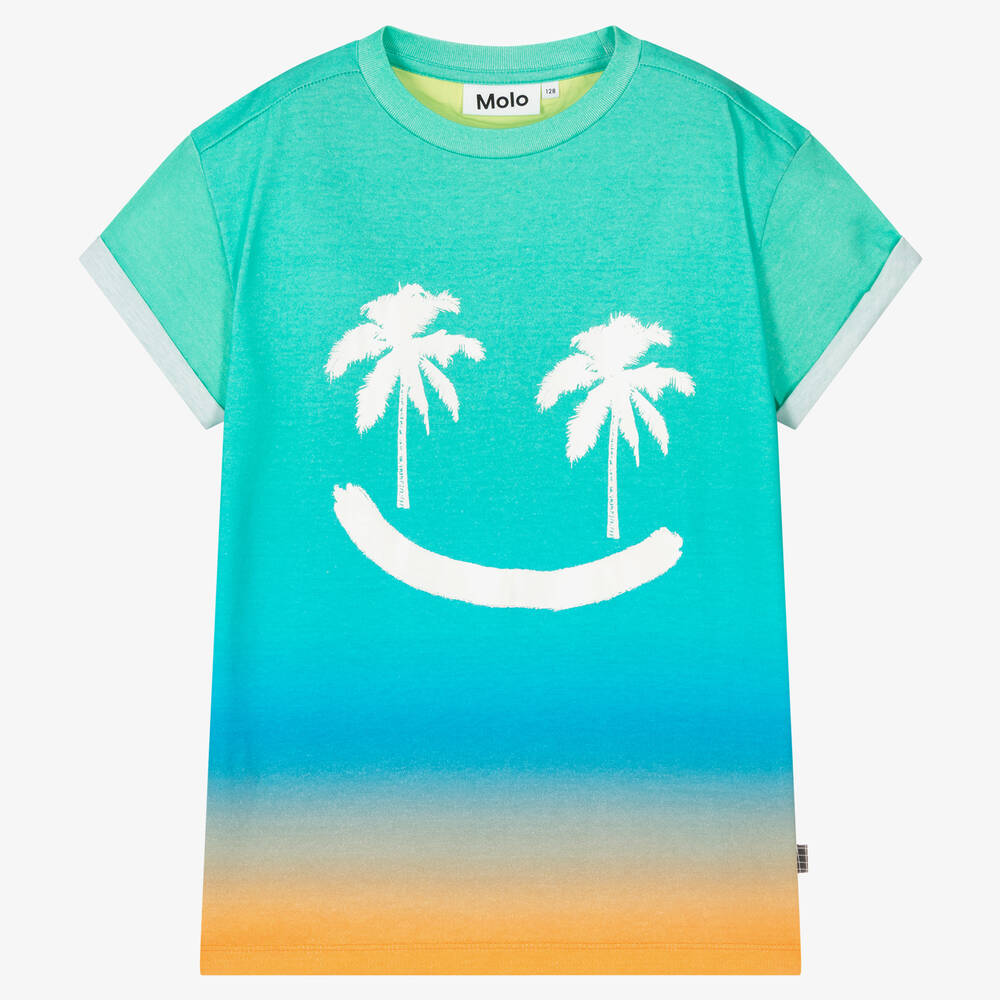 Molo - Teen Boys Green Cotton Smiley T-Shirt | Childrensalon