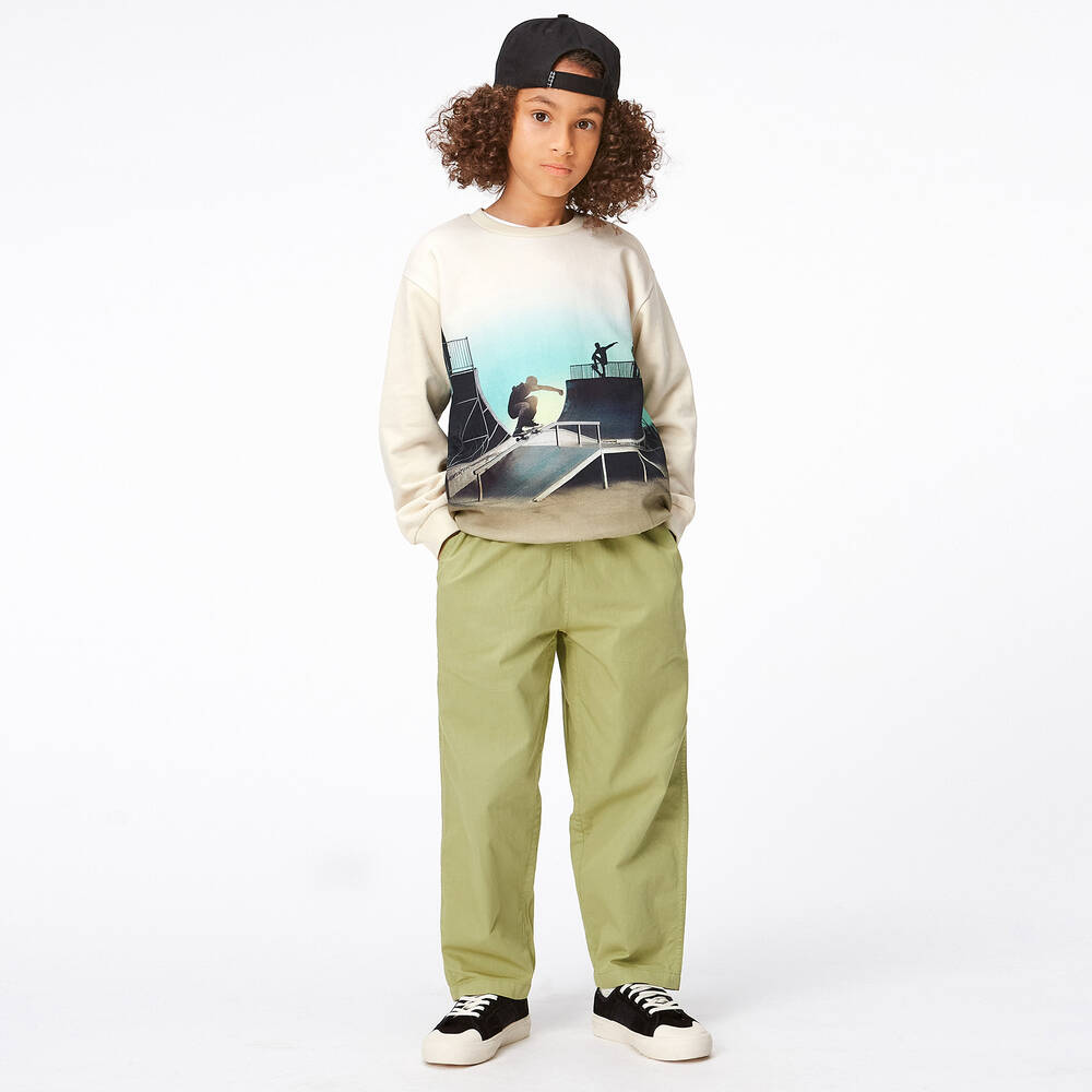 Molo-Teen Boys Green Organic Cotton Trousers | Childrensalon Outlet