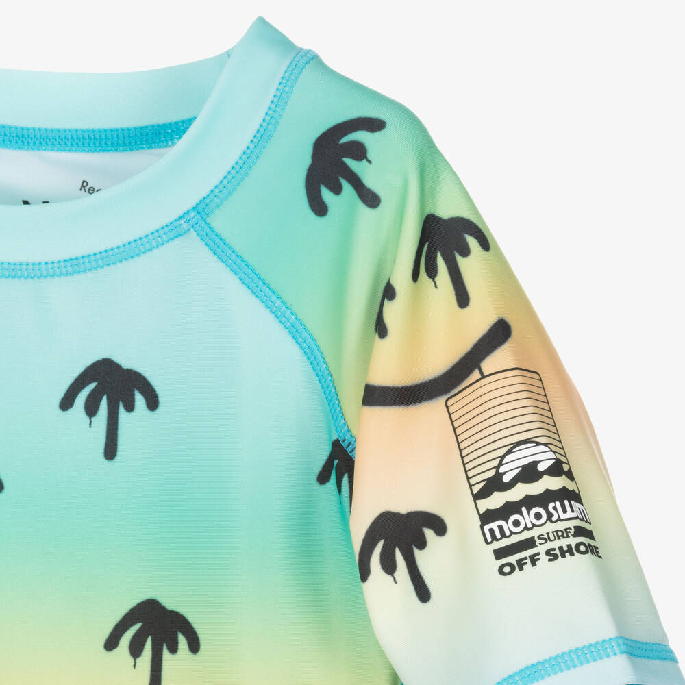 Molo-Teen Boys Green Palm Spray Swim Top (UPF50+) | Childrensalon Outlet