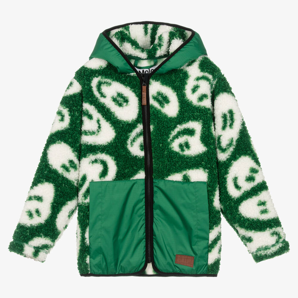 Molo - Teen Boys Green Smile Fleece Jacket | Childrensalon