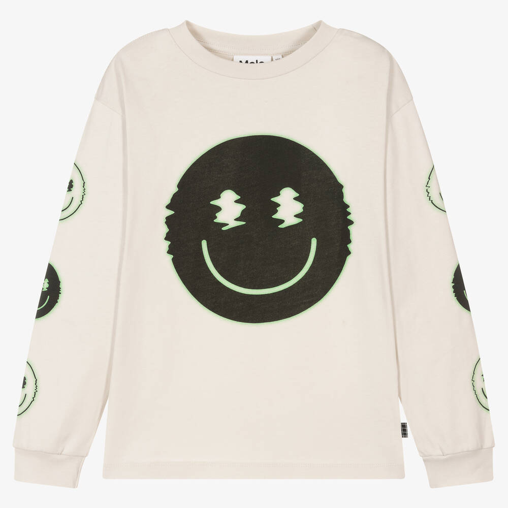 Molo - Teen Boys Grey Cotton Smile Graphic Top | Childrensalon