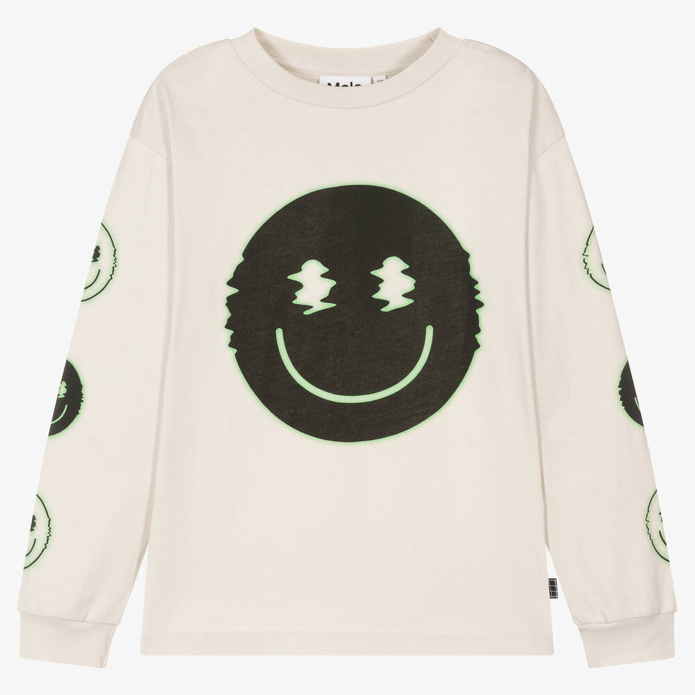 Molo-Teen Boys Grey Cotton Smile Graphic Top | Childrensalon Outlet