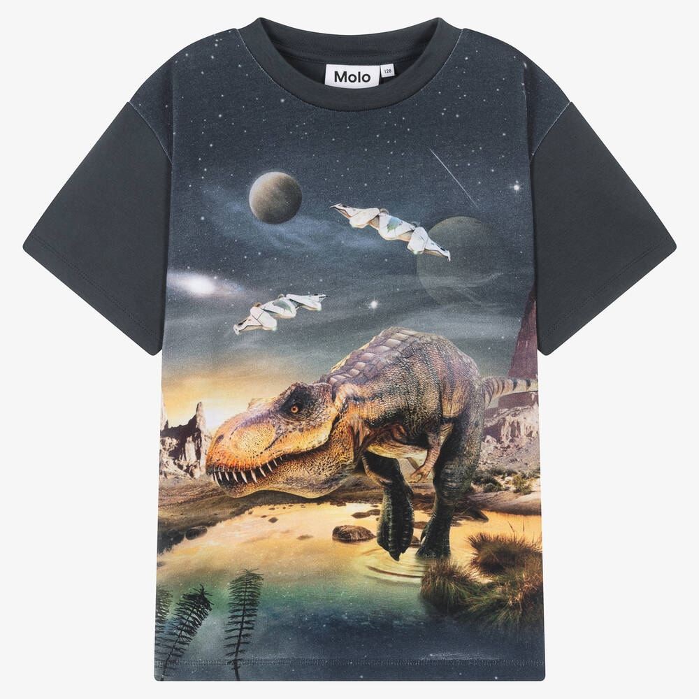 Molo - Серая хлопковая футболка с динозавром | Childrensalon
