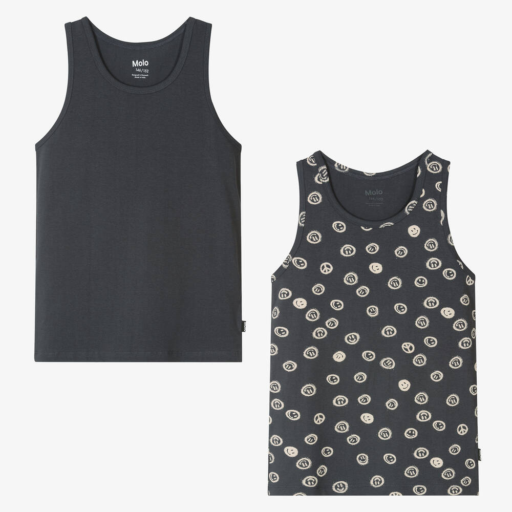 Molo - Teen Boys Grey Cotton Vests (2 Pack) | Childrensalon