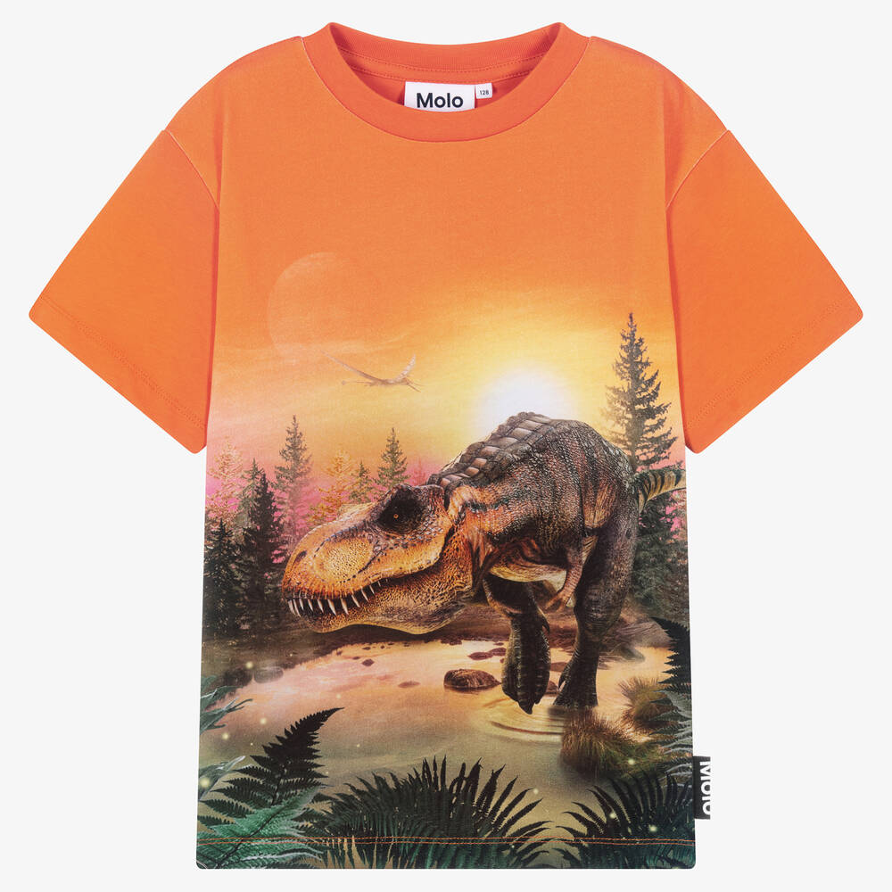 Molo - Orangefarbenes Teen T-Rex Lake Baumwoll-T-Shirt für Jungen | Childrensalon