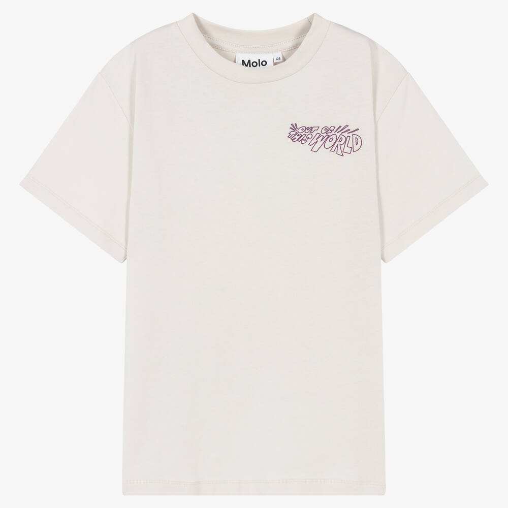 Molo - Teen Boys Pale Grey UFO Print T-Shirt | Childrensalon