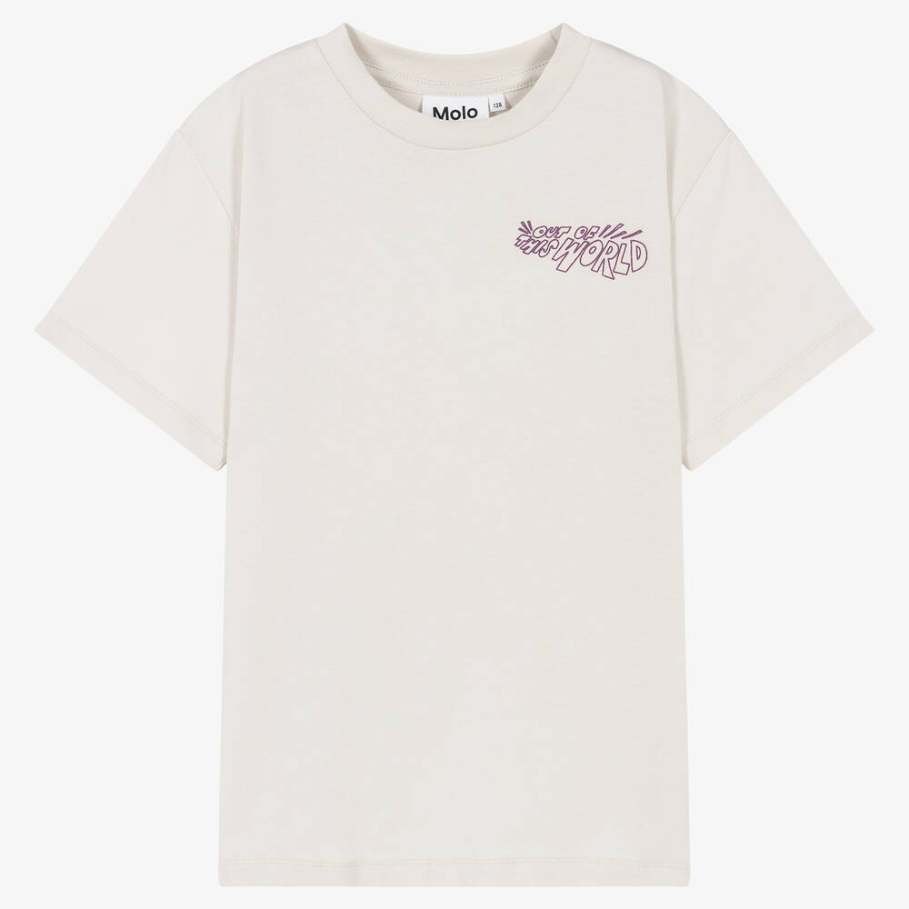Molo-Teen Boys Pale Grey UFO Print T-Shirt | Childrensalon Outlet