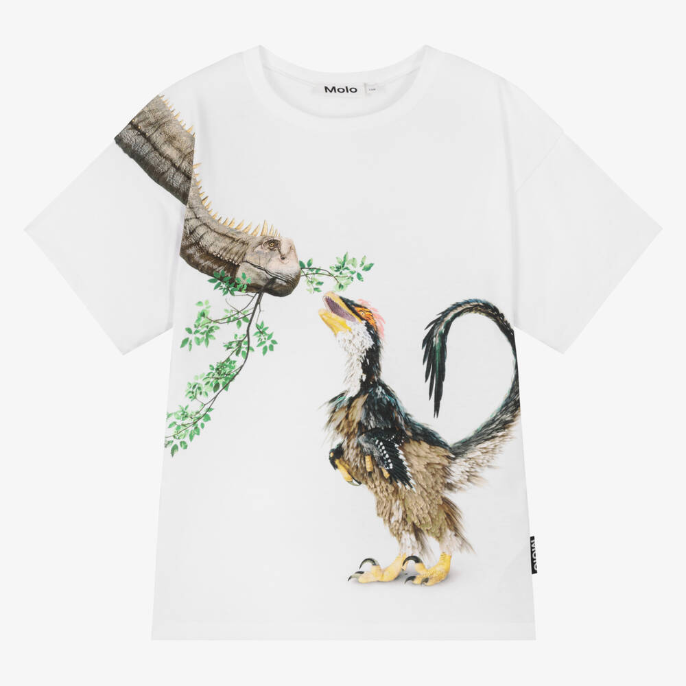 Molo - Teen Boys White Cotton Dinosaur T-Shirt | Childrensalon