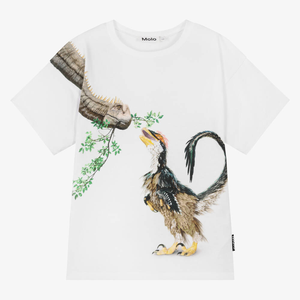 Molo-Teen Boys White Cotton Dinosaur T-Shirt | Childrensalon Outlet