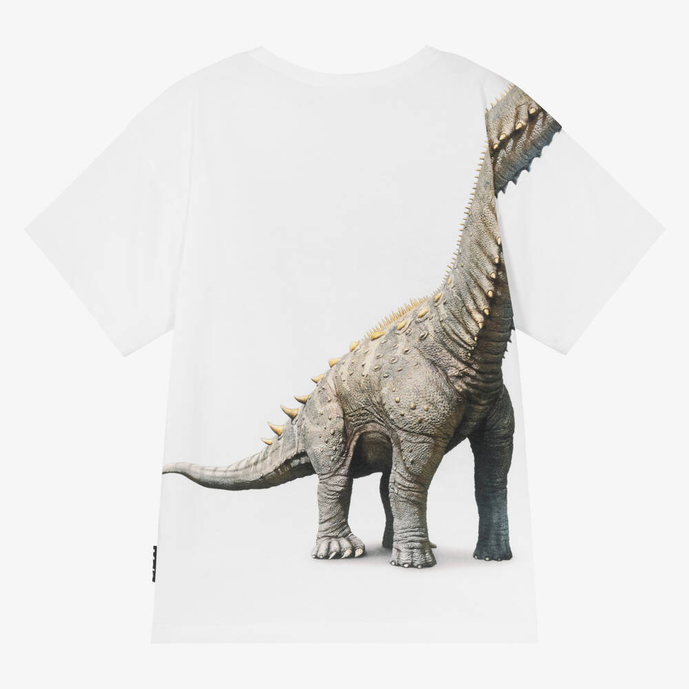 Molo-Teen Boys White Cotton Dinosaur T-Shirt | Childrensalon Outlet