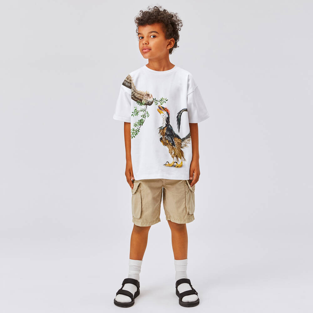 Molo-Teen Boys White Cotton Dinosaur T-Shirt | Childrensalon Outlet