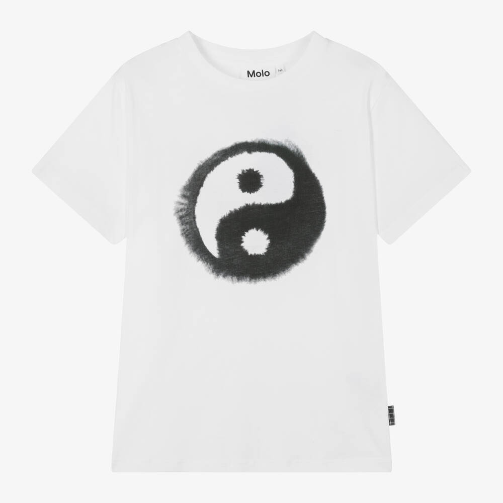 Molo-Teen Boys White Yin Yang Cotton T-Shirt | Childrensalon Outlet