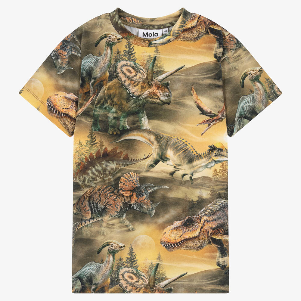 Molo - T-shirt jaune et vert dinosaures | Childrensalon