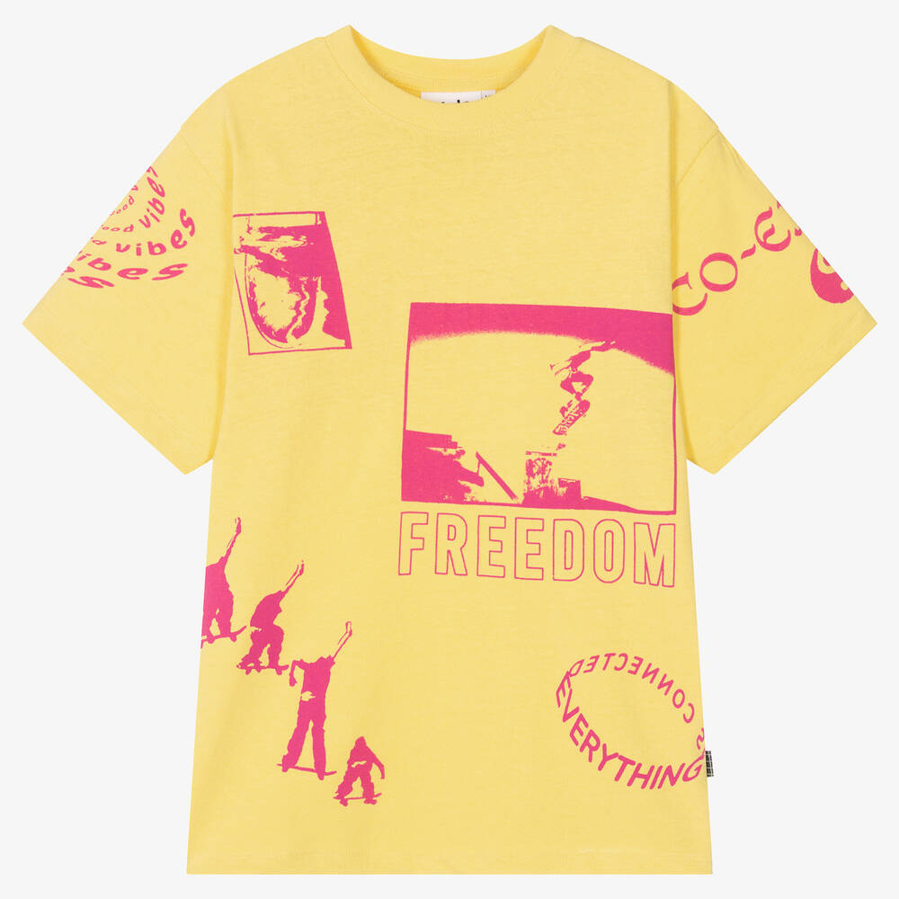 Molo - T-shirt jaune et rose skateur ado | Childrensalon