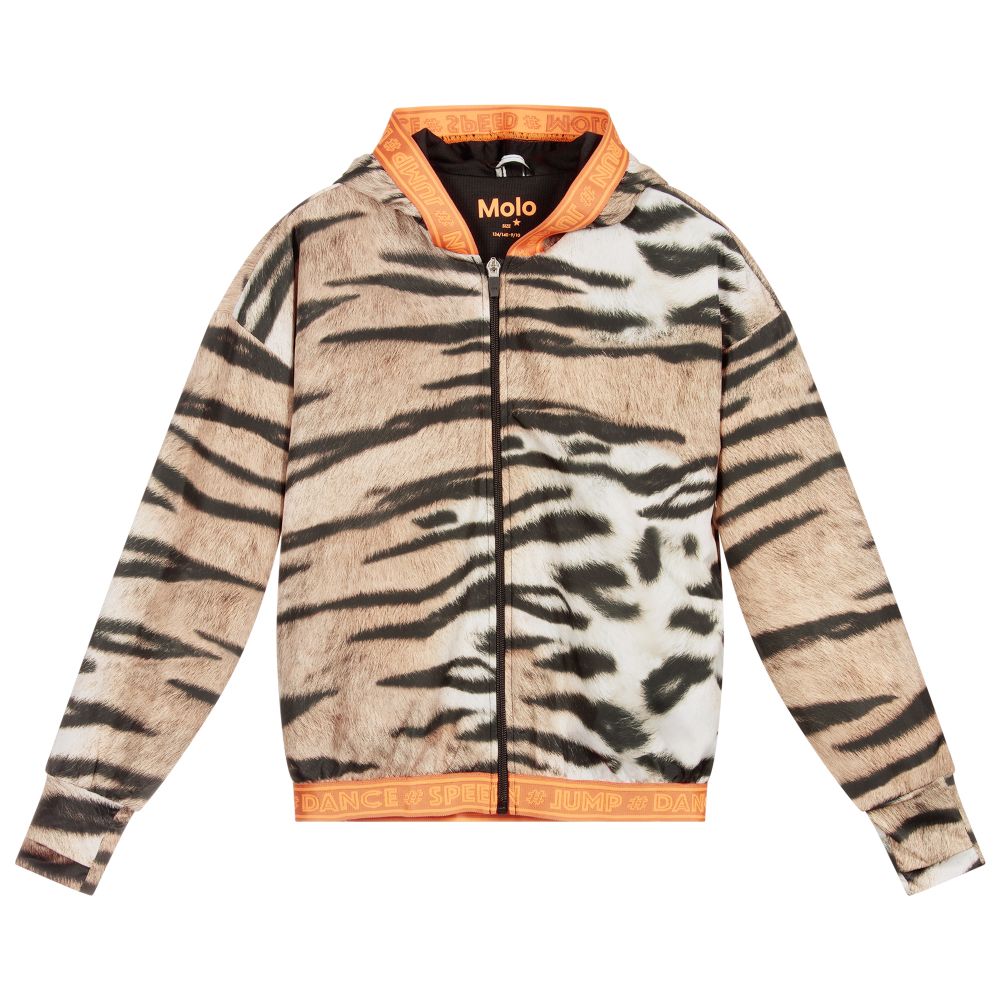 Molo - Braune Teen Jacke mit Tiger-Print  | Childrensalon