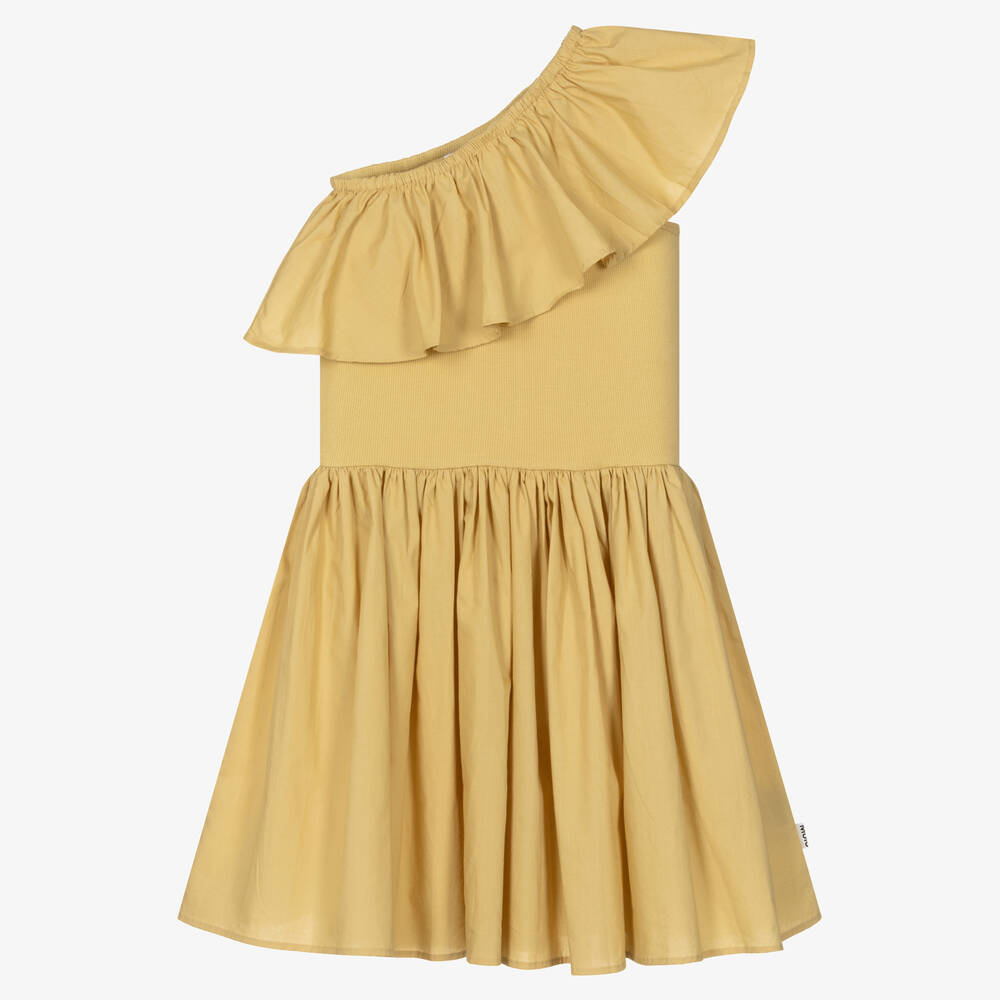Molo - فستان تينز بناتي قطن عضوي مزين بكشكش لون بيج | Childrensalon