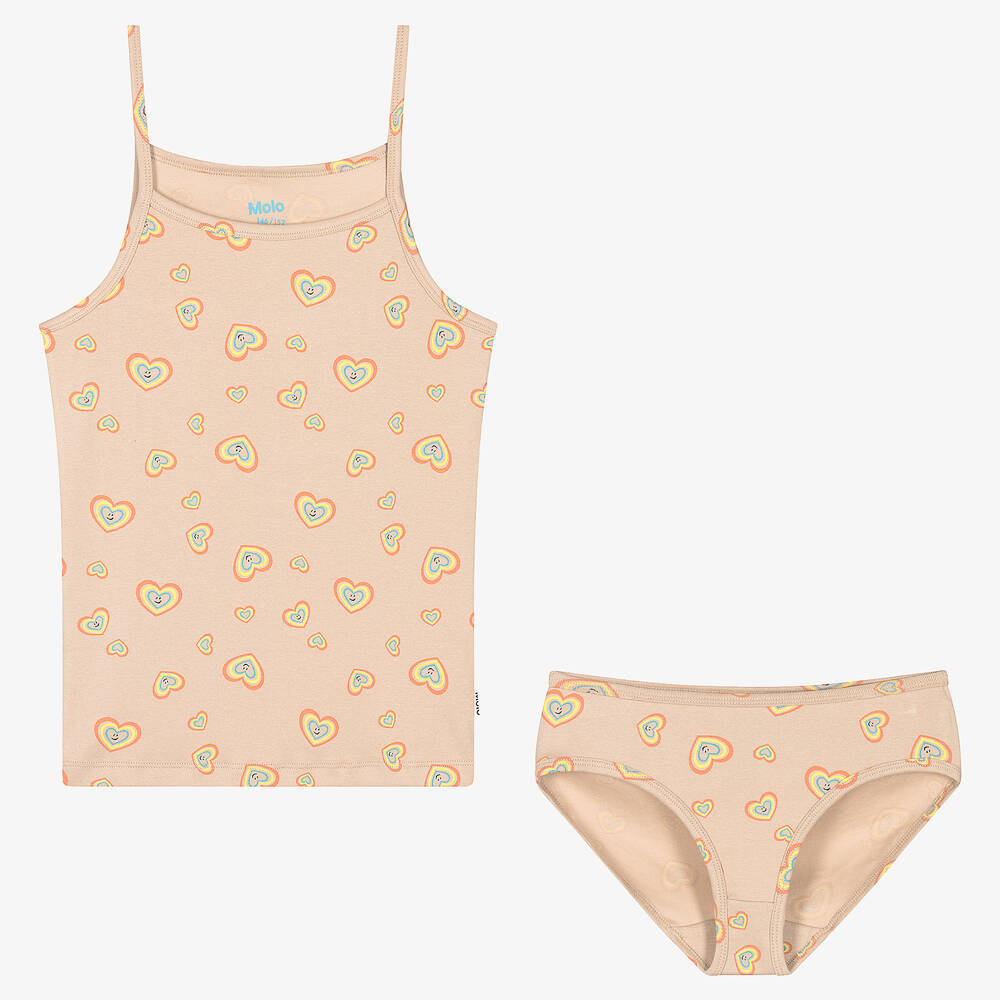 Molo - Teen Girls Beige Cotton Vest & Knickers Set | Childrensalon