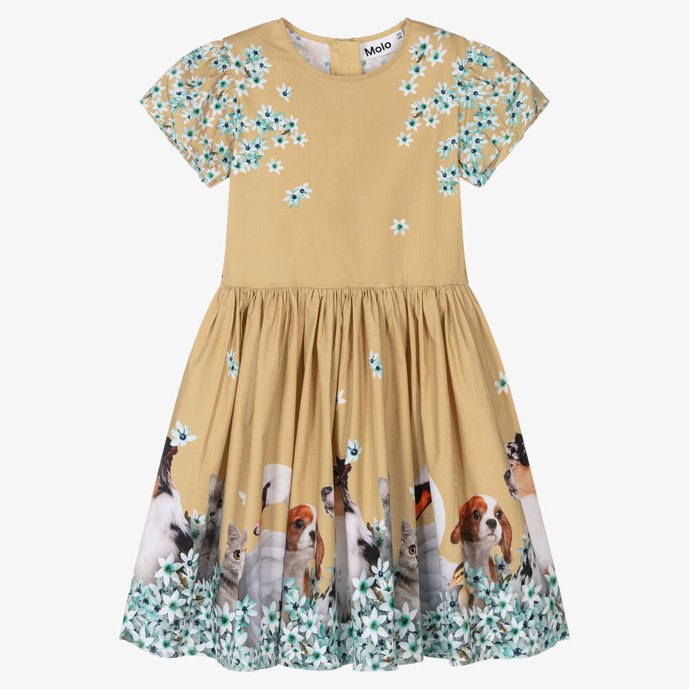 Molo - Бежевое платье в цветочек с животными | Childrensalon