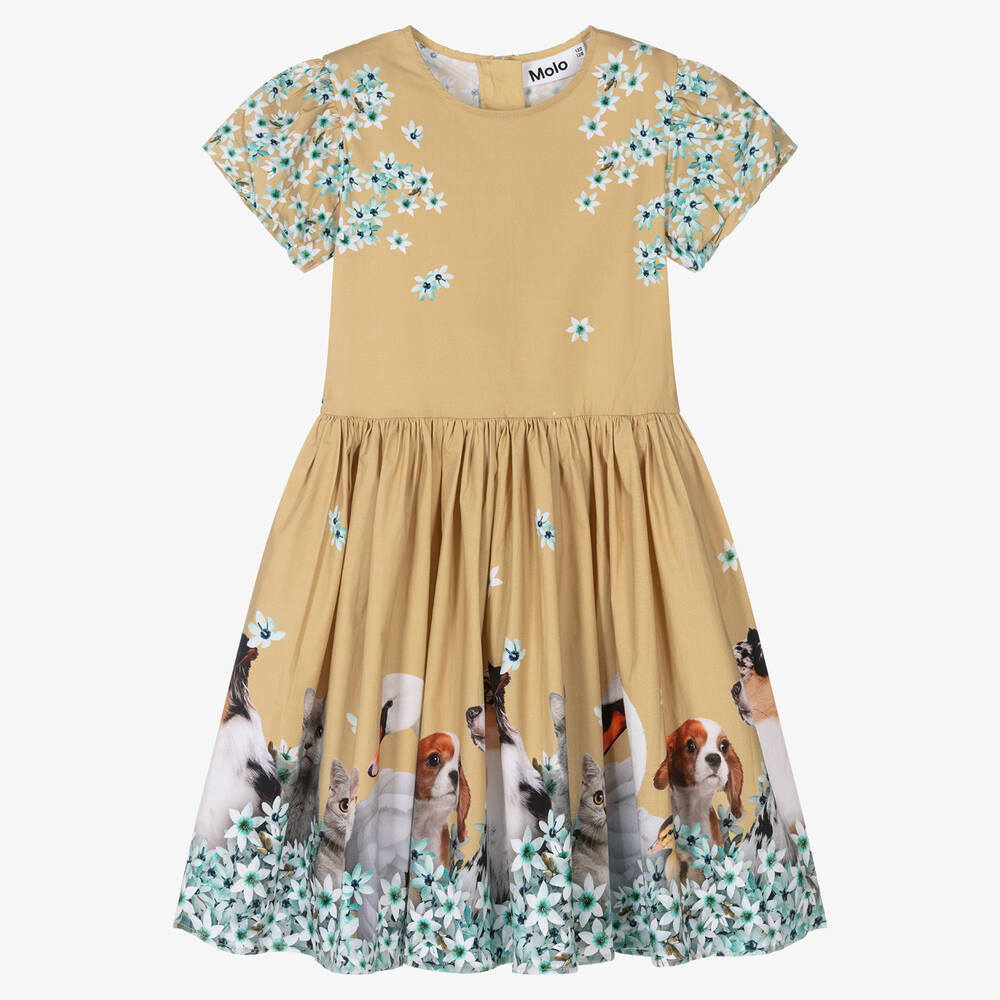 Molo-Teen Girls Beige Floral Animals Dress | Childrensalon Outlet